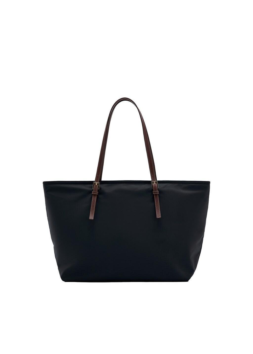 Black Shopper Bag With Buckle Details, Black, medium