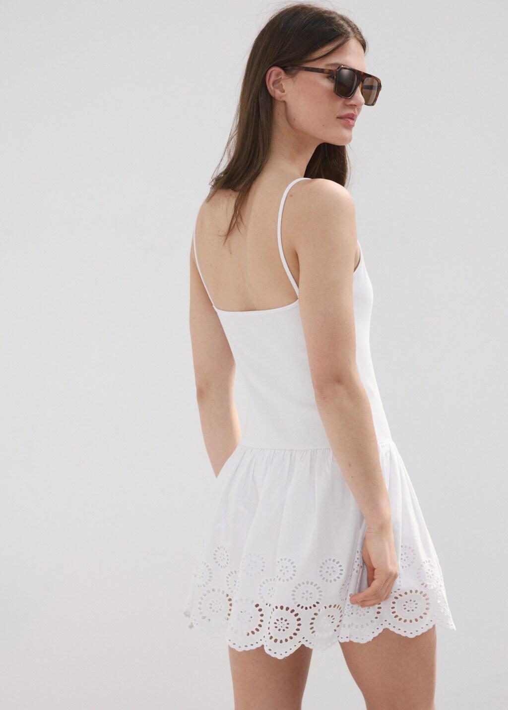White Short Cutwork Dress, White, large image number 2