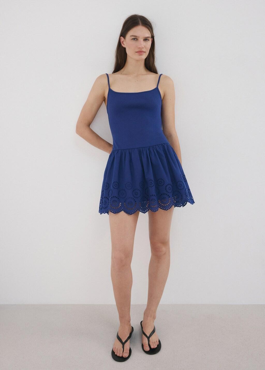 Blue Short Cutwork Dress, Medium Blue, large image number 0