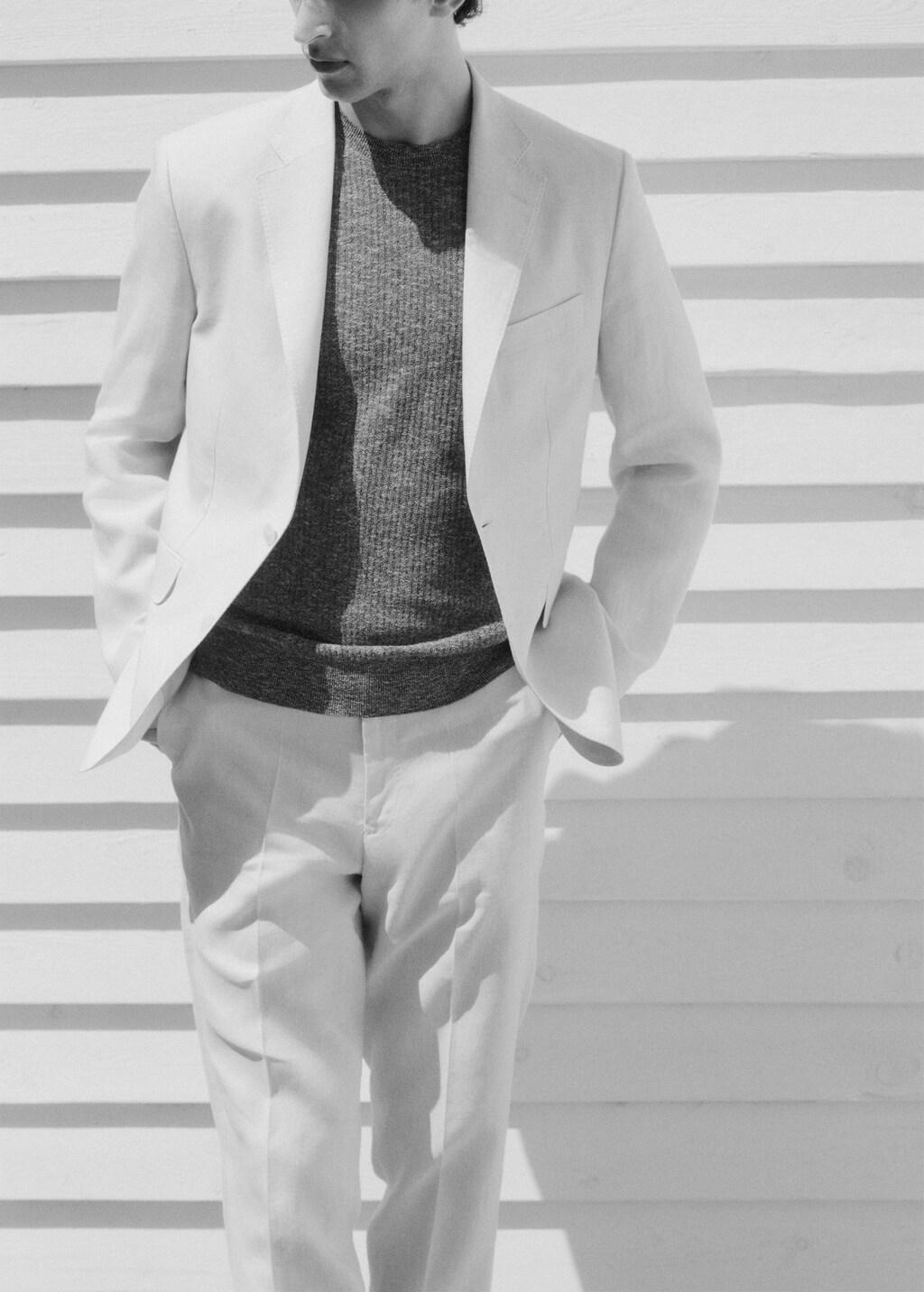 Beige Linen Slim-Fit Suit Jacket, Light Beige, large image number 1