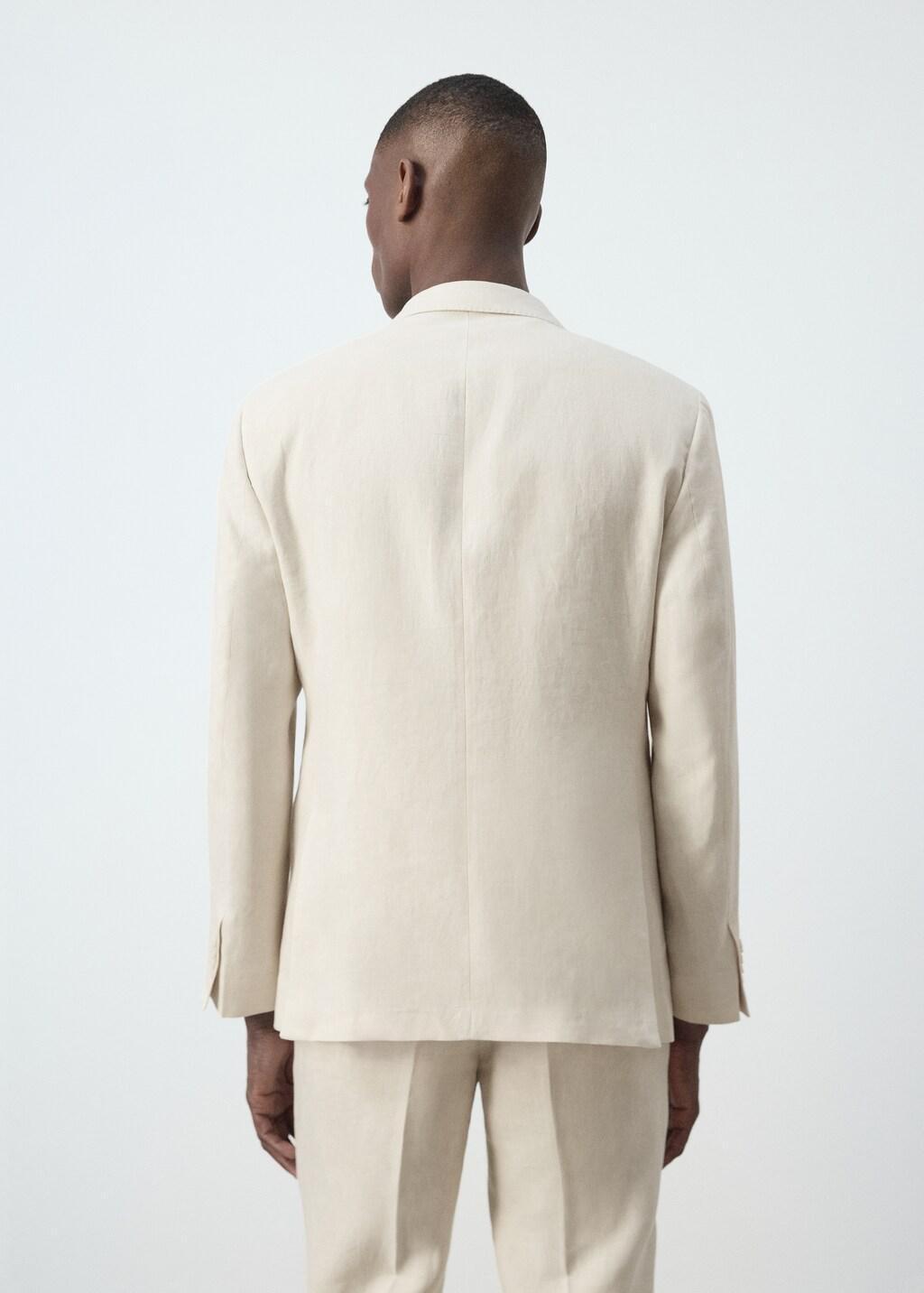 Beige Linen Slim-Fit Suit Jacket, Light Beige, large image number 2