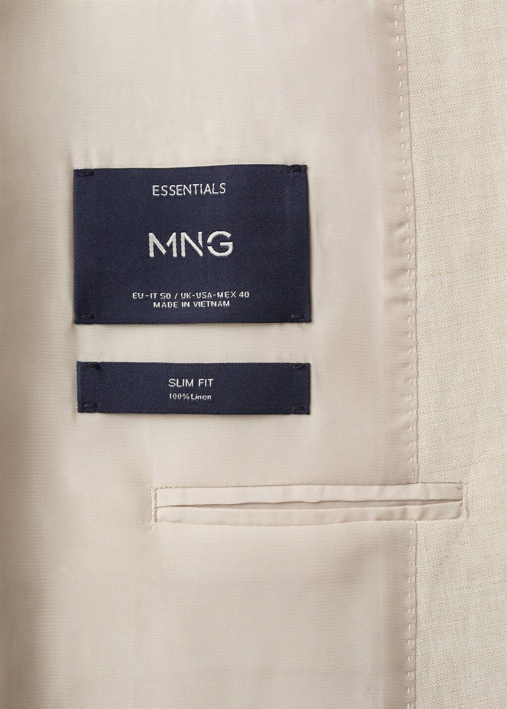 Beige Linen Slim-Fit Suit Jacket, Light Beige, large image number 5