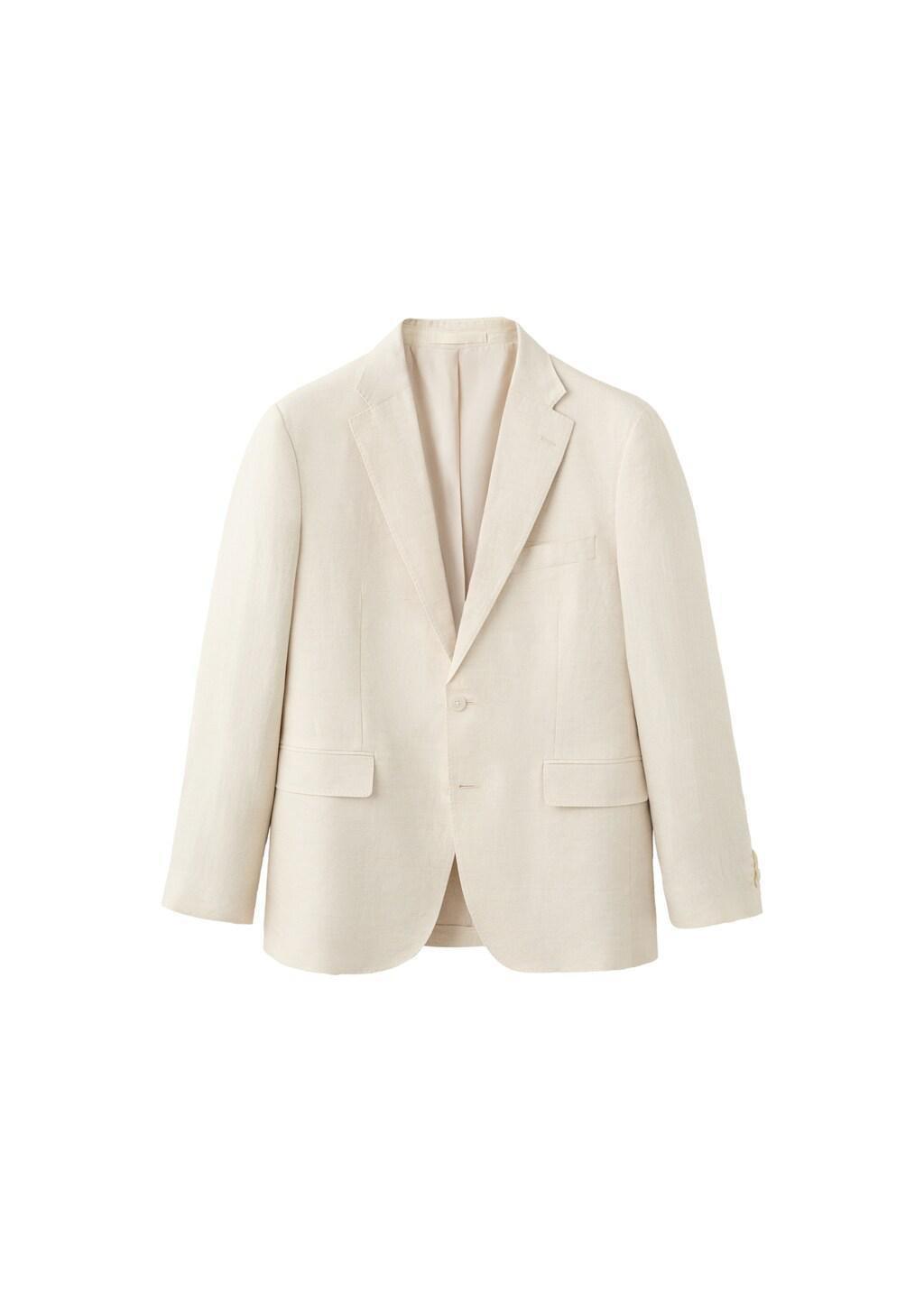 Beige Linen Slim-Fit Suit Jacket, Light Beige, large image number 6