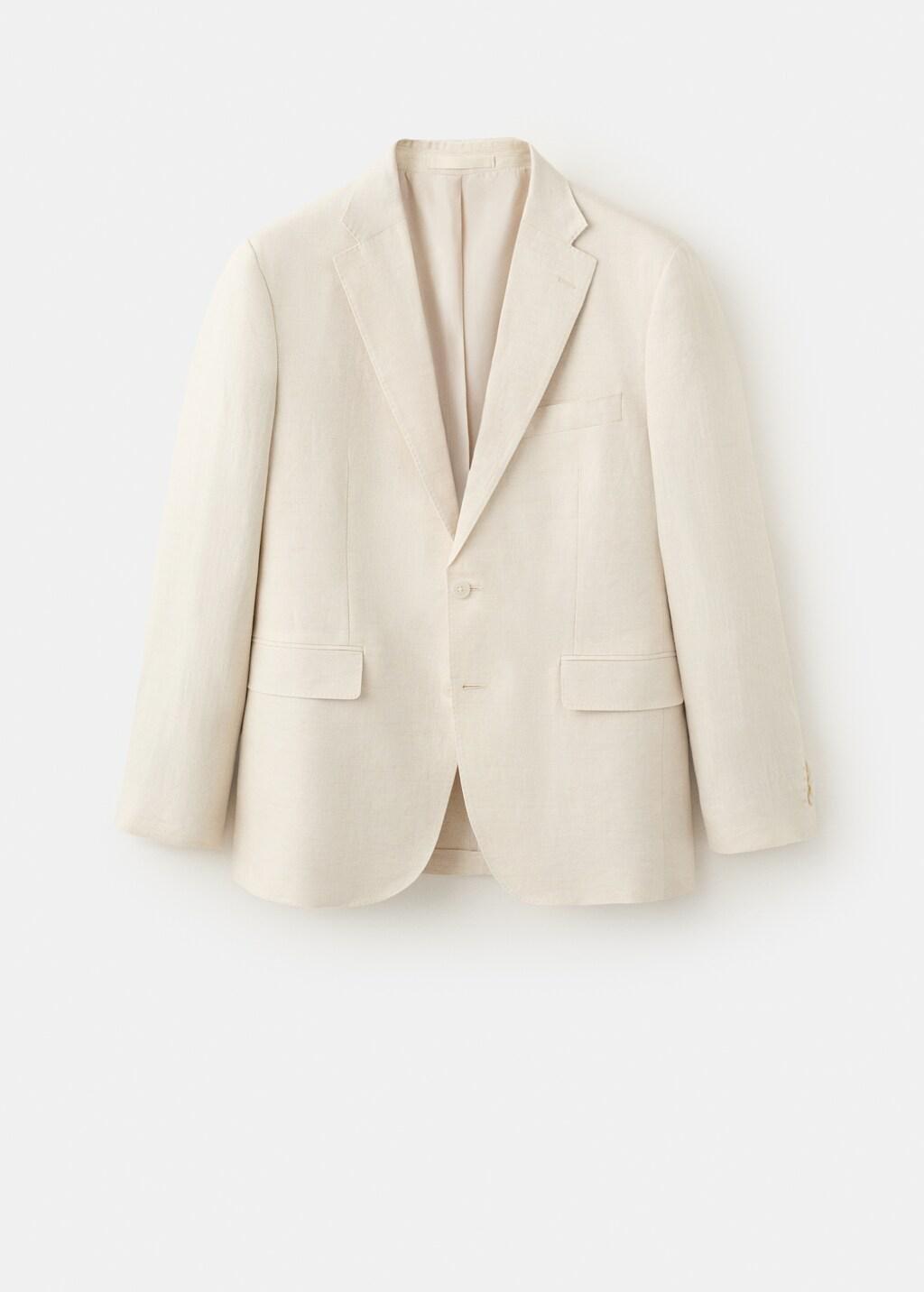 Beige Linen Slim-Fit Suit Jacket, Light Beige, large image number 7