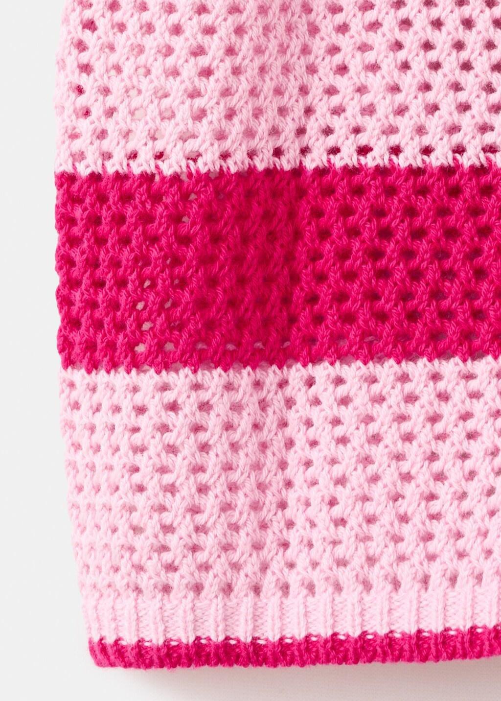Pink Striped Openwork Knitted Cardigan, Pink, large image number 5