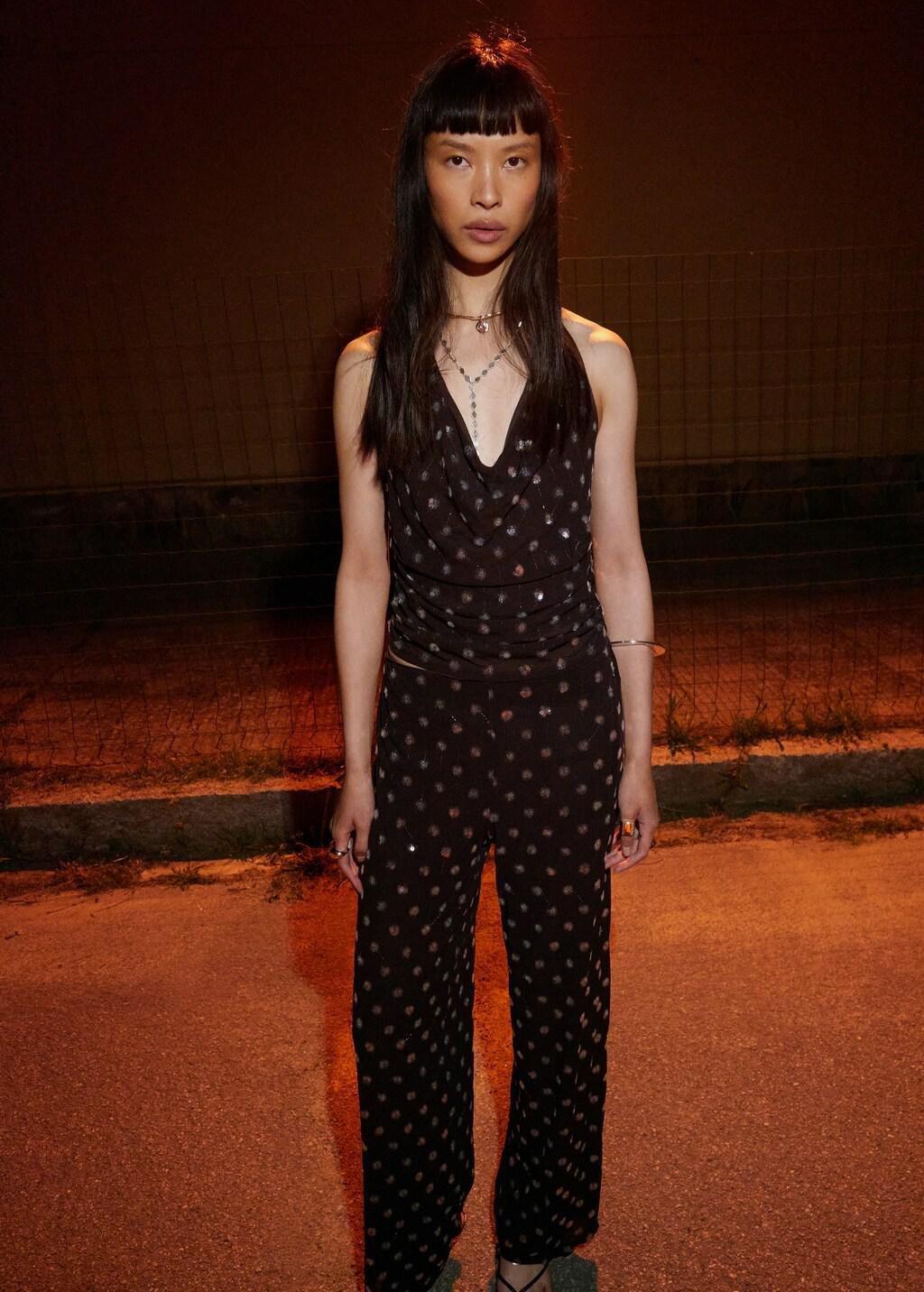 Brown Straight-Leg Trousers With Sequins, Dark Brown, large image number 0