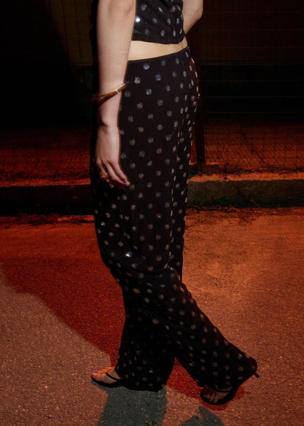 Brown Straight-Leg Trousers With Sequins, Dark Brown, large image number 2