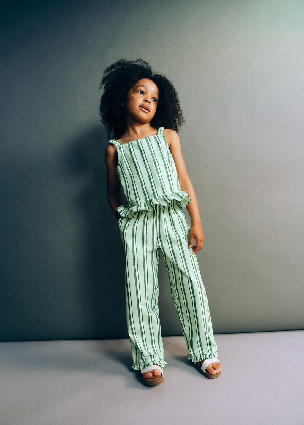Green Striped Trousers With Flounces, Baby Girls, Green, large image number 0