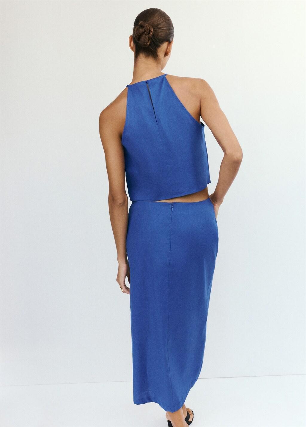 Blue Linen Cotton Halter Top, Medium Blue, large image number 2