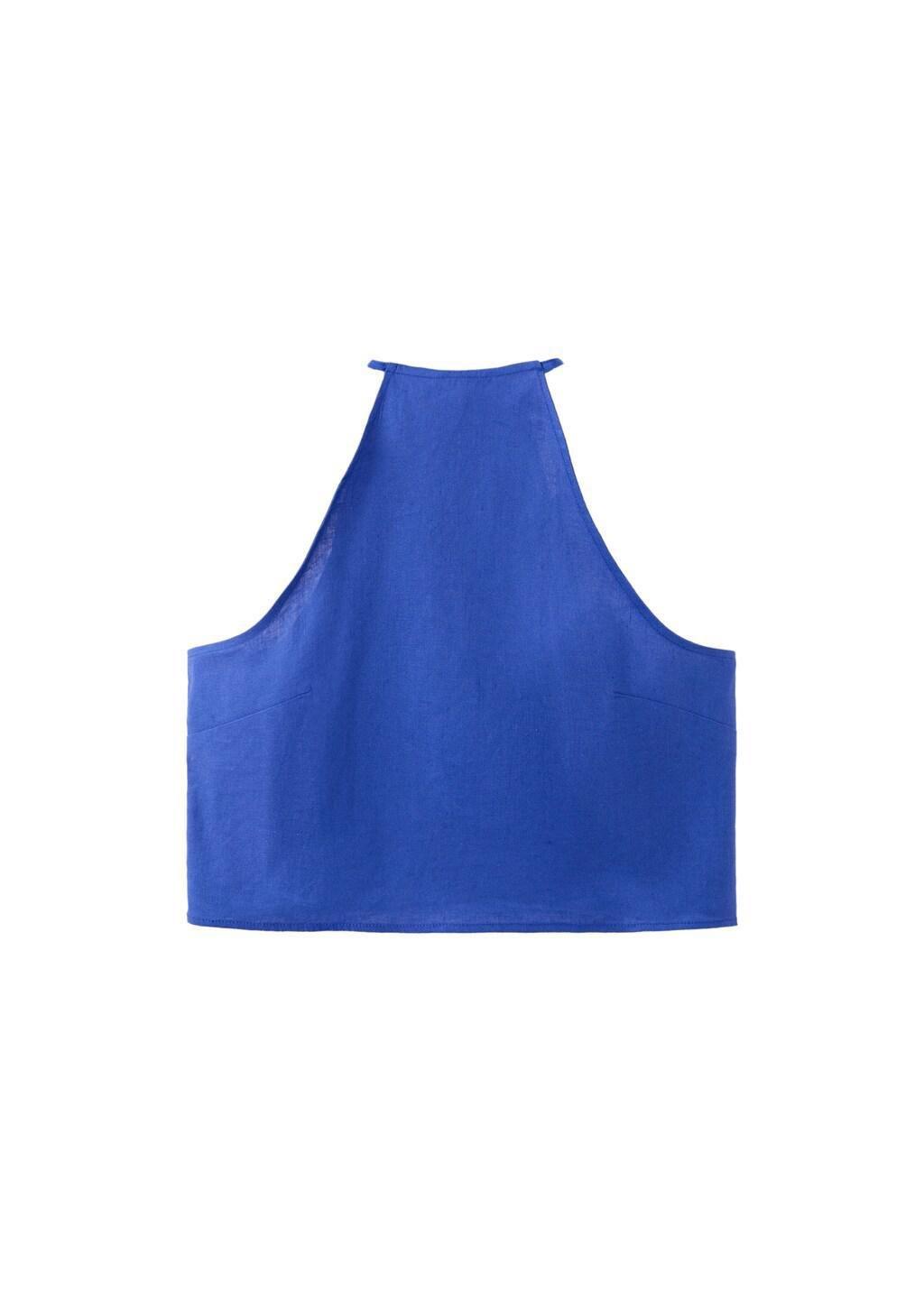 Blue Linen Cotton Halter Top, Medium Blue, large image number 6
