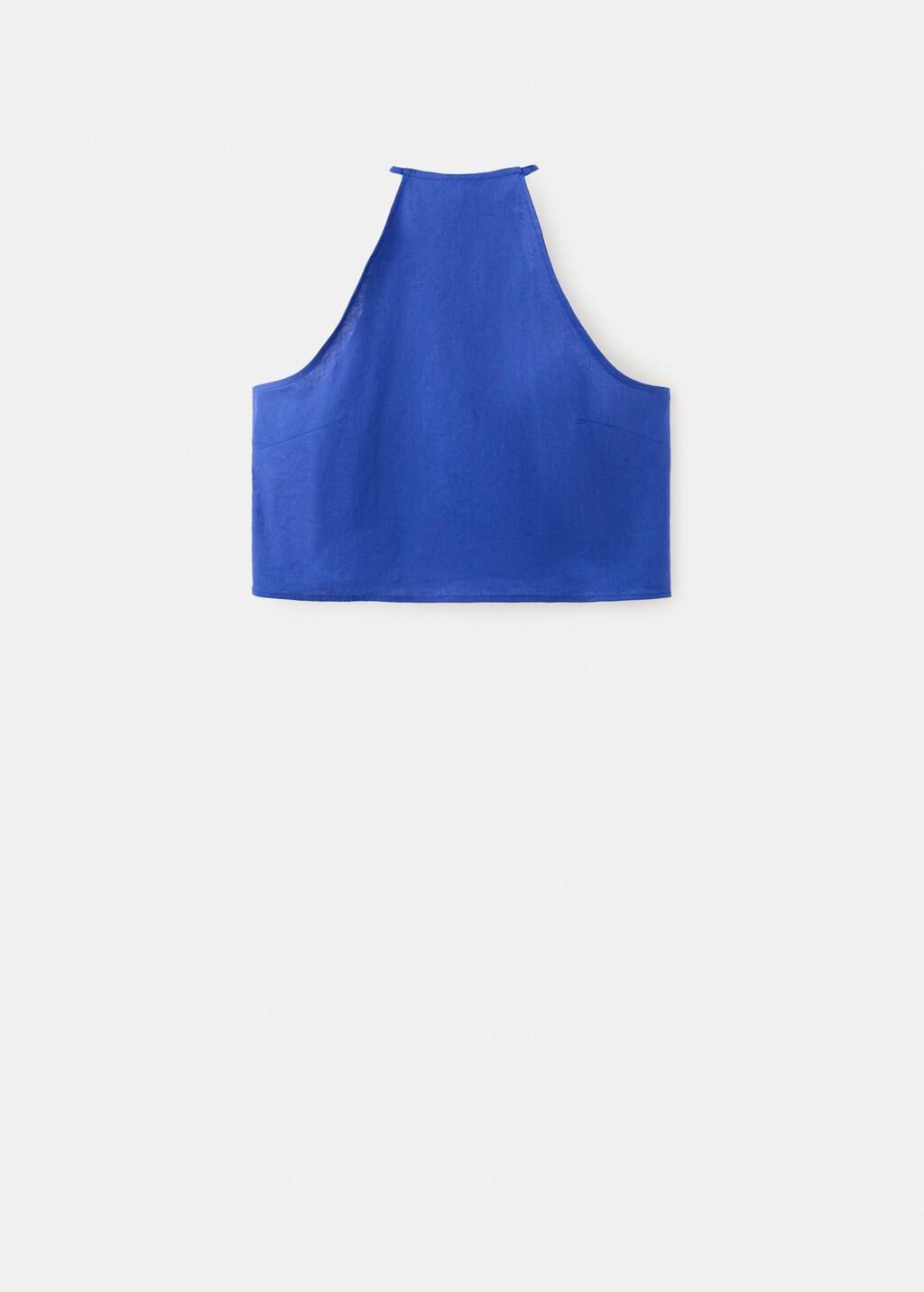 Blue Linen Cotton Halter Top, Medium Blue, large image number 7