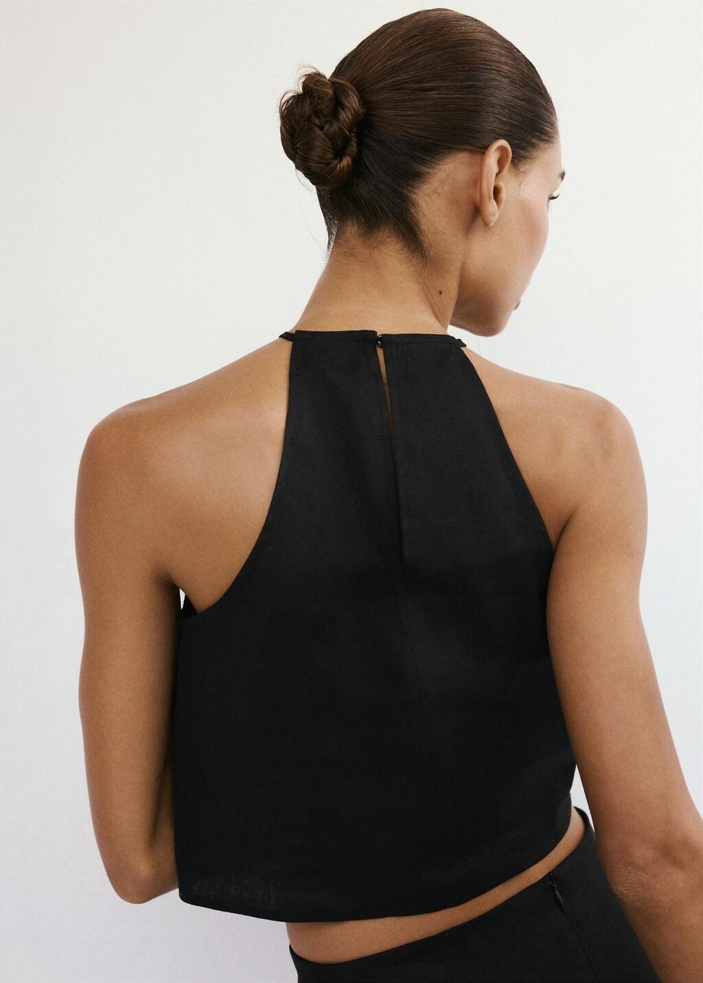 Black Linen Cotton Halter Top, Black, large image number 2