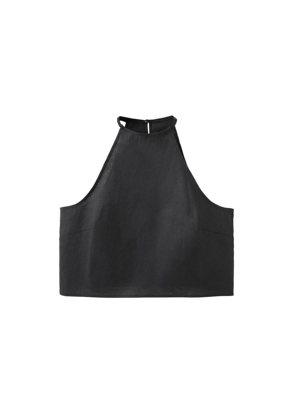 Black Linen Cotton Halter Top, Black, large image number 6