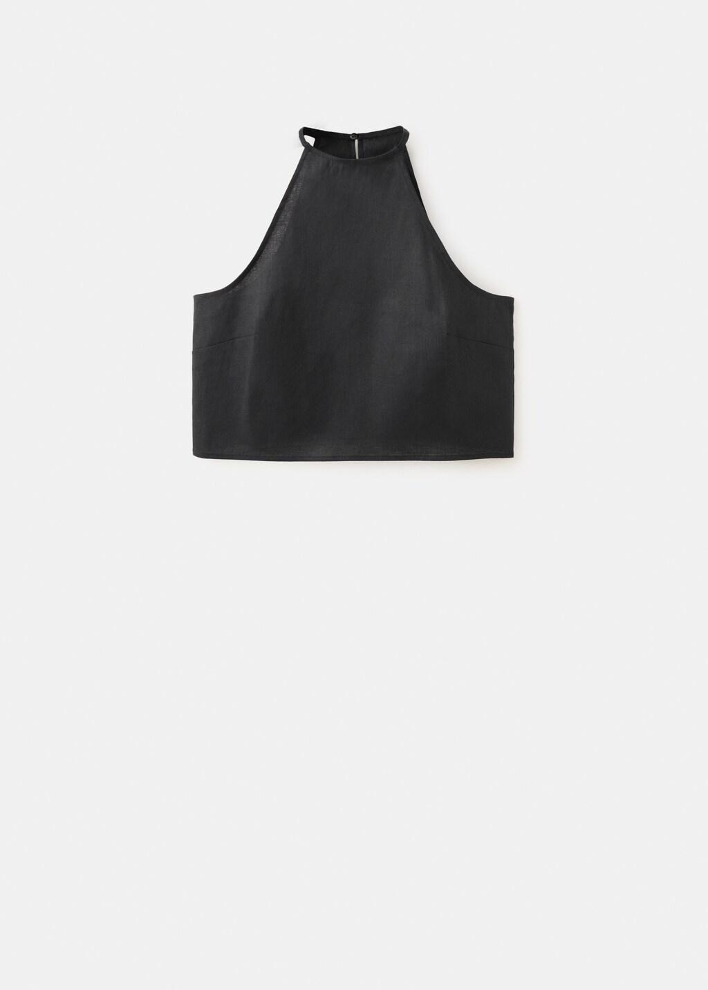 Black Linen Cotton Halter Top, Black, large image number 7