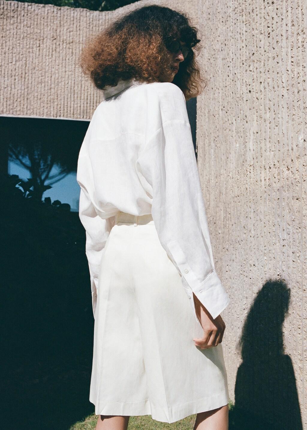 White Straight Linen Bermuda Shorts, Natural White, large image number 2