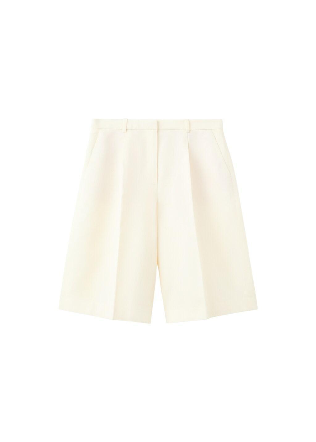 White Straight Linen Bermuda Shorts, Natural White, large image number 6