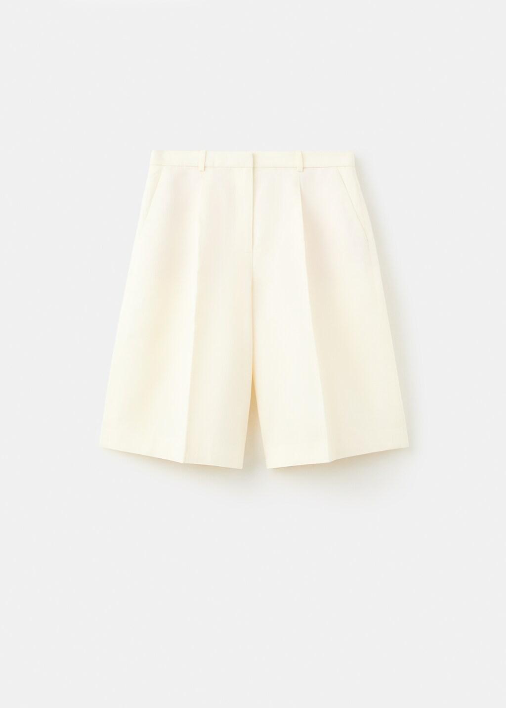 White Straight Linen Bermuda Shorts, Natural White, large image number 7