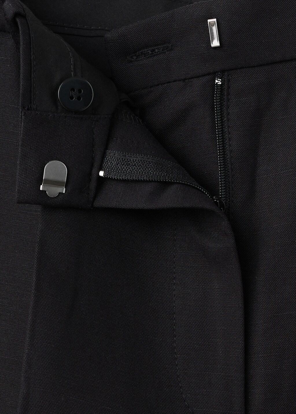 Black Straight Linen Bermuda Shorts, Black, large image number 1