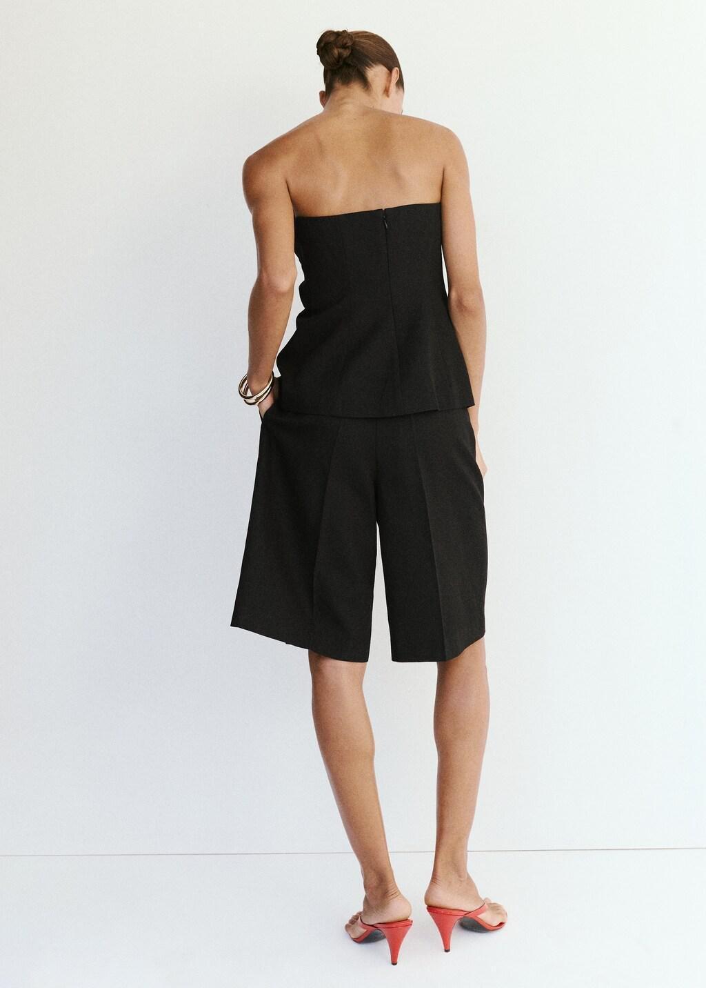 Black Straight Linen Bermuda Shorts, Black, large image number 2