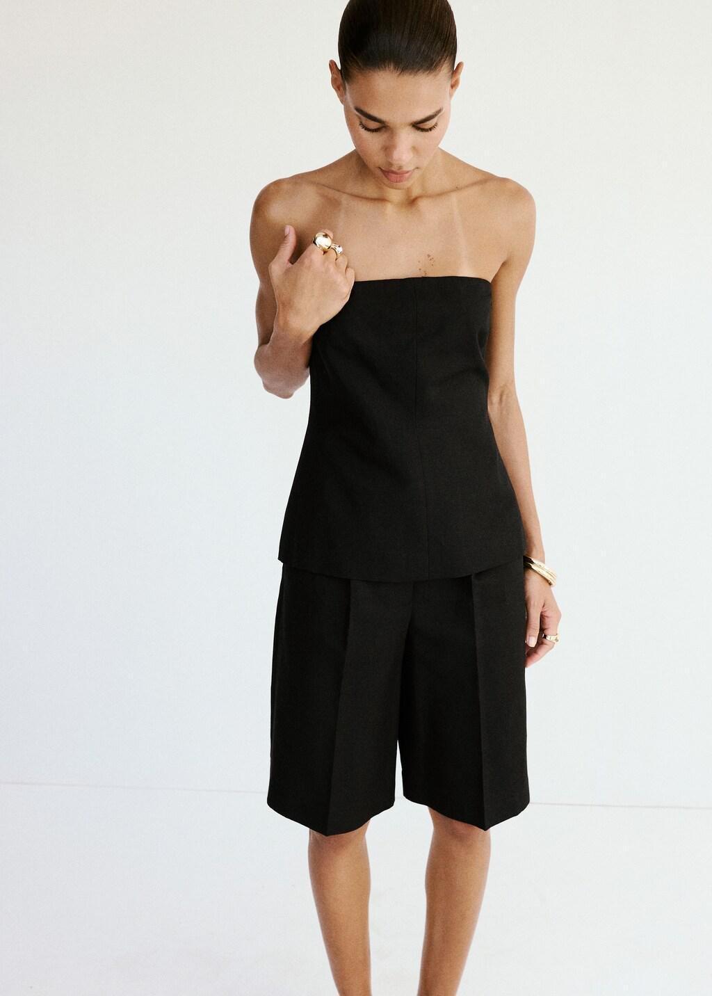 Black Straight Linen Bermuda Shorts, Black, large image number 4