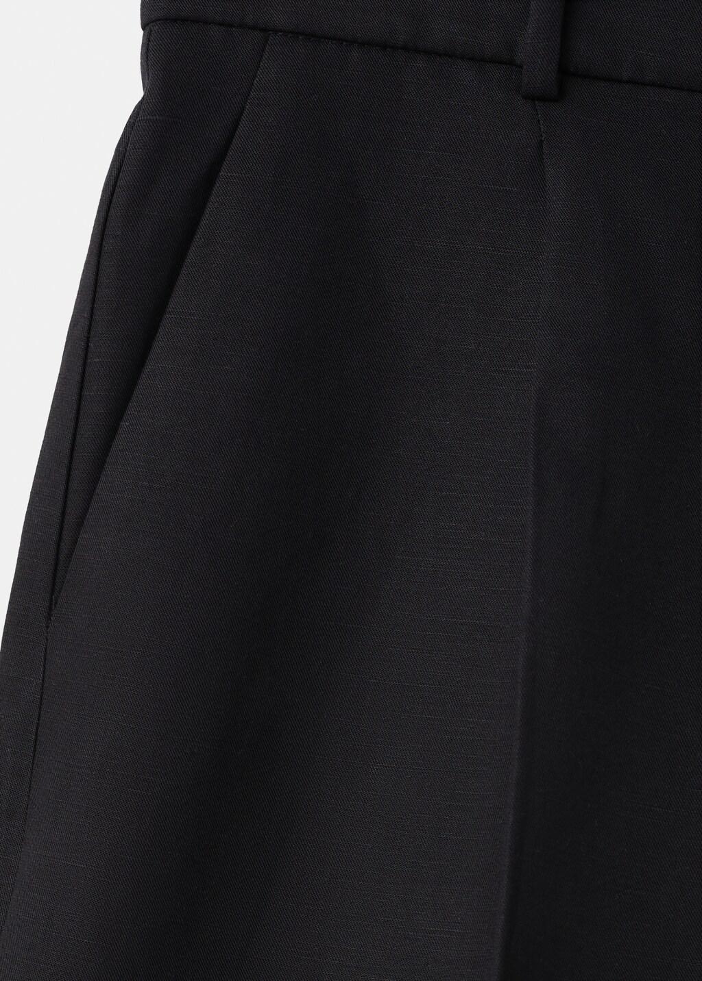 Black Straight Linen Bermuda Shorts, Black, large image number 5