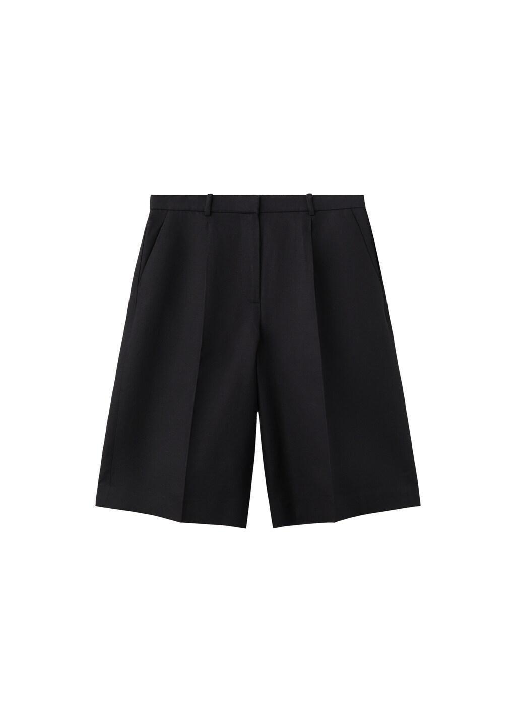Black Straight Linen Bermuda Shorts, Black, large image number 6