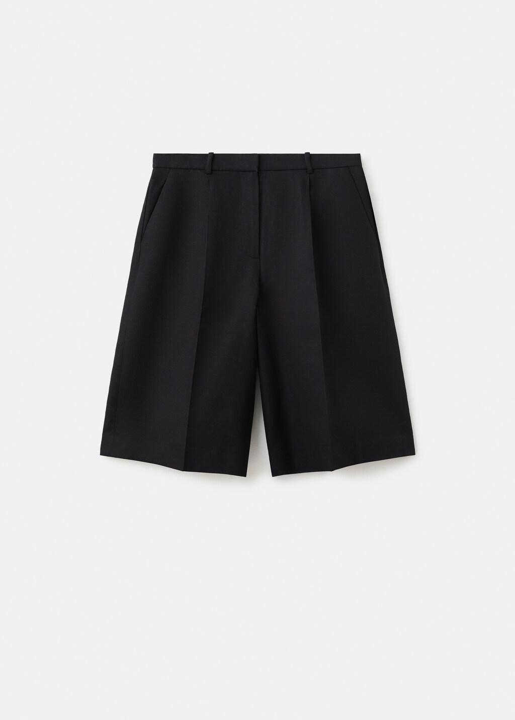 Black Straight Linen Bermuda Shorts, Black, large image number 7