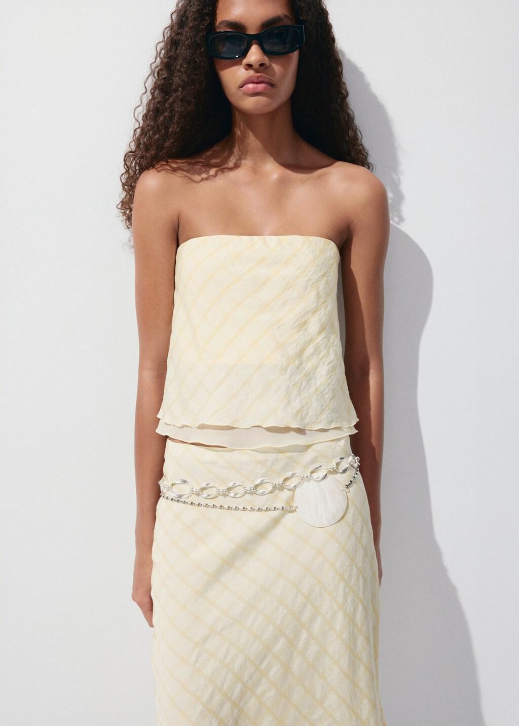 Yellow Bandeau Checked Top, Yellow, large image number 3