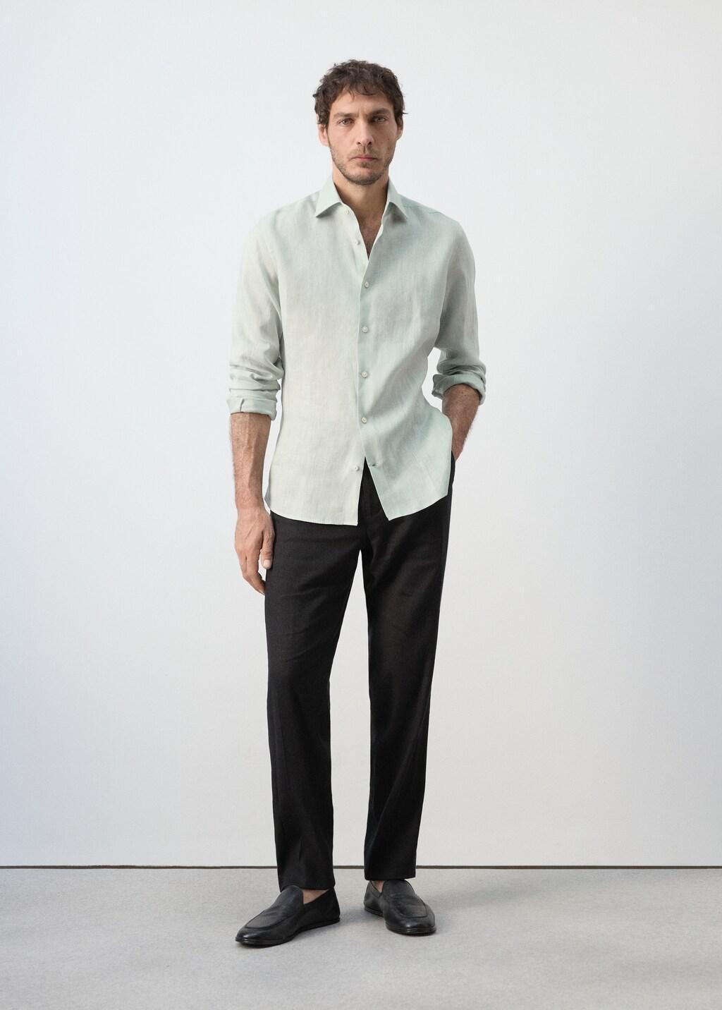 Turquoise 100% Linen Slim-Fit Shirt, Turquoise - Aqua, medium