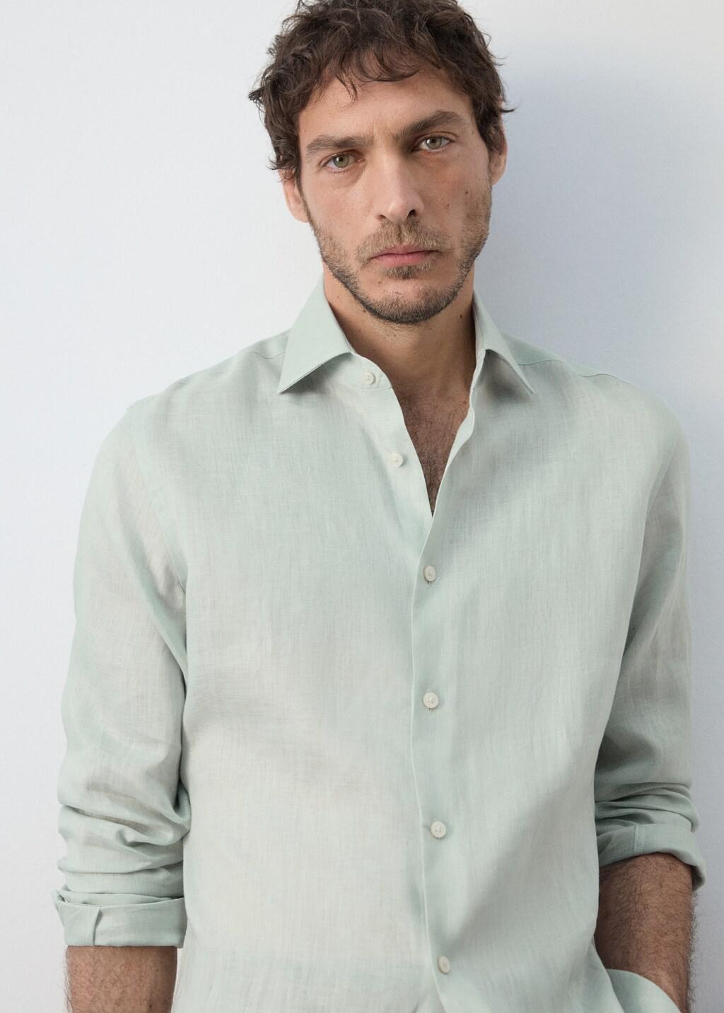 Turquoise 100% Linen Slim-Fit Shirt, Turquoise - Aqua, large image number 4