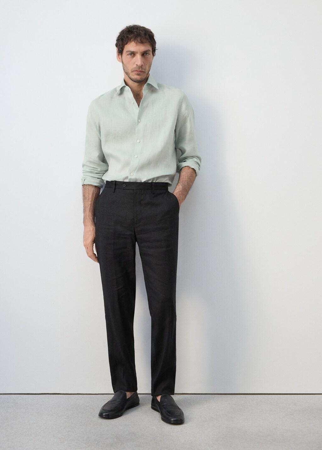 Turquoise 100% Linen Slim-Fit Shirt, Turquoise - Aqua, large image number 6