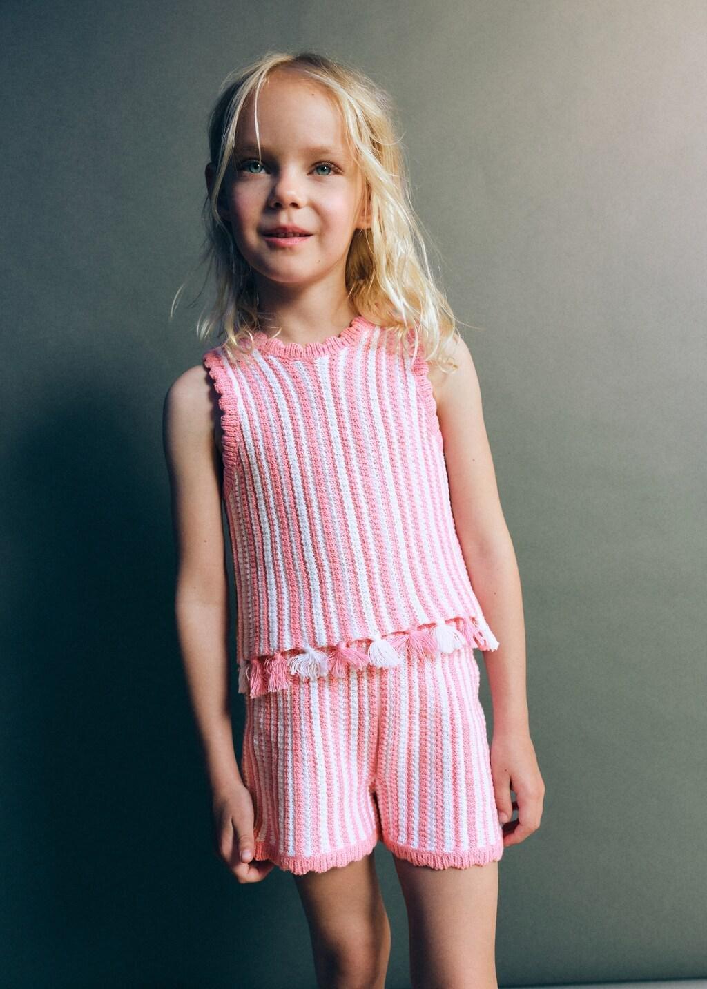 Pink Fringe Crochet Top, Baby Girls, Pink, large image number 0