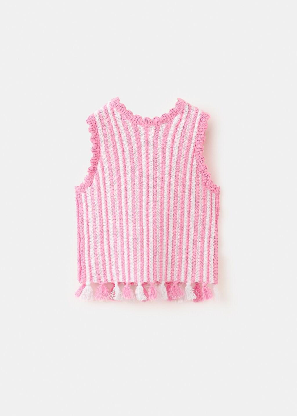 Pink Fringe Crochet Top, Baby Girls, Pink, large image number 2