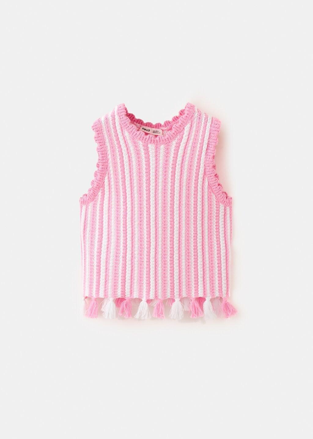 Pink Fringe Crochet Top, Baby Girls, Pink, large image number 6