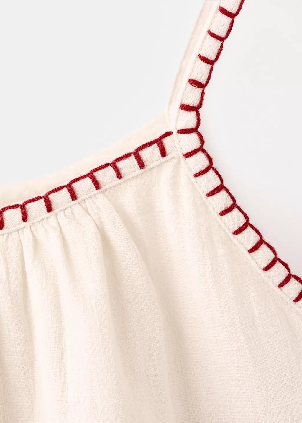 Beige Dress With Embroidered Details And Tassels, Kids Girls, Light Beige, large image number 0