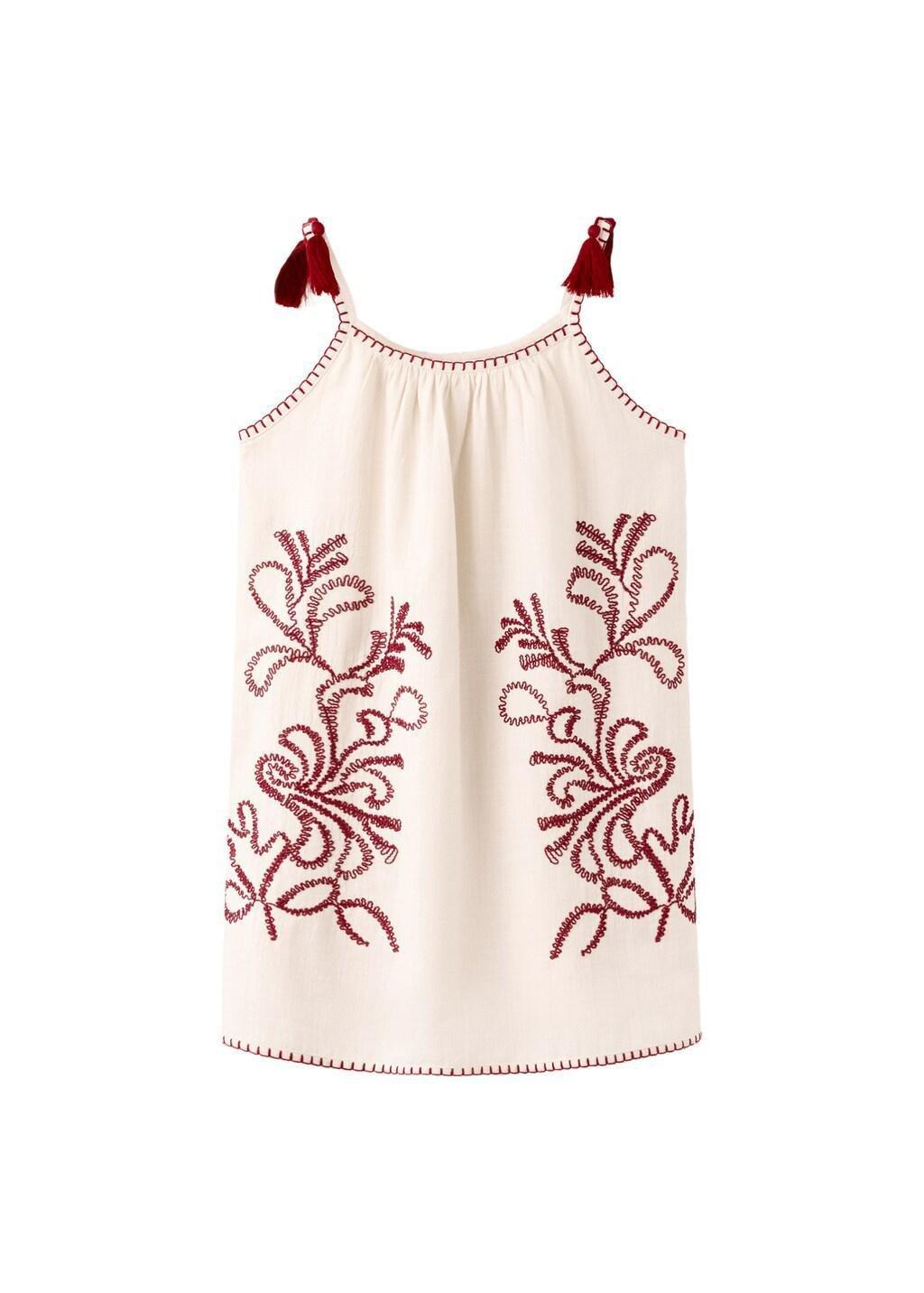 Beige Dress With Embroidered Details And Tassels, Kids Girls, Light Beige, large image number 3