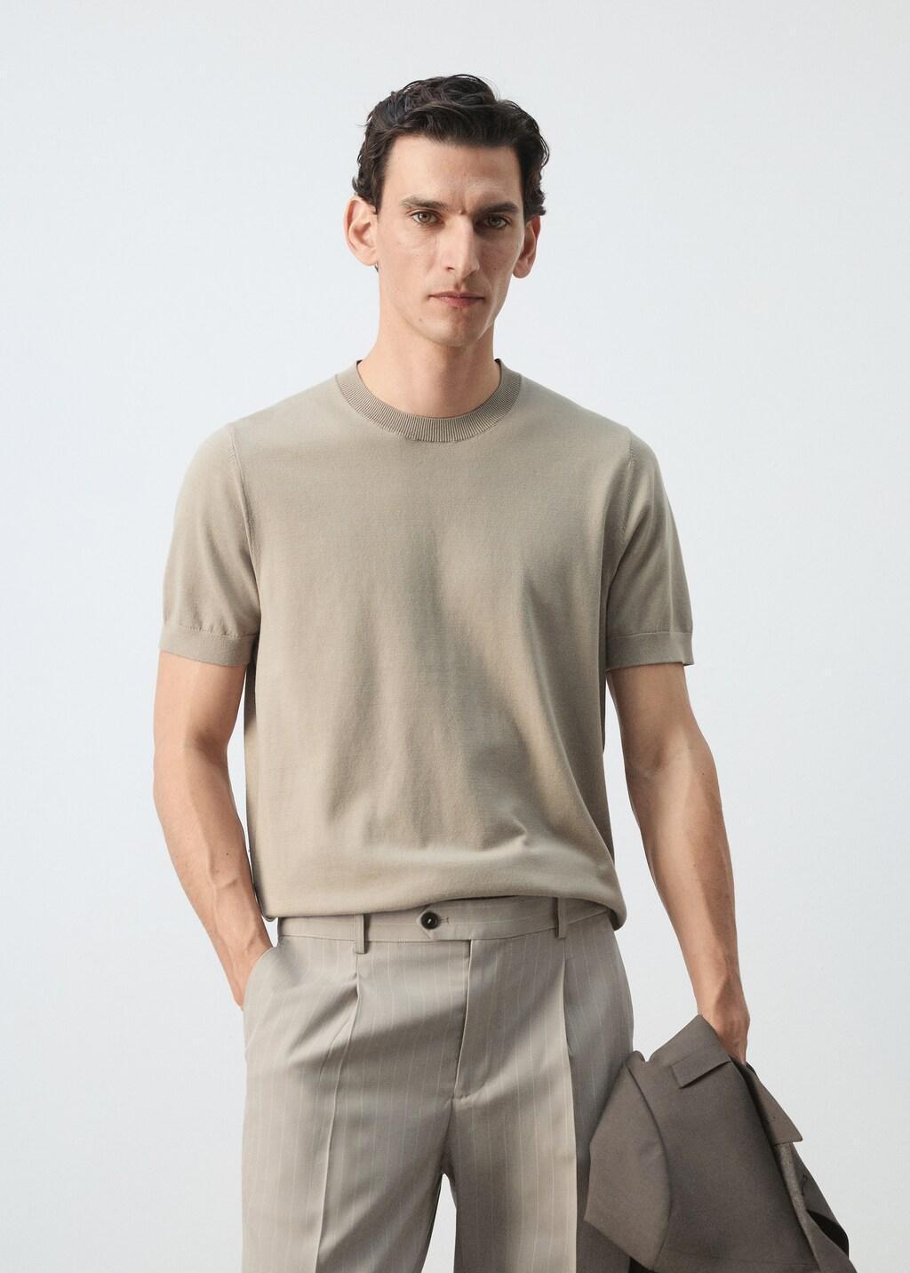 Brown Fine Jersey Cotton T-Shirt, Light Pastel Brown, large image number 3