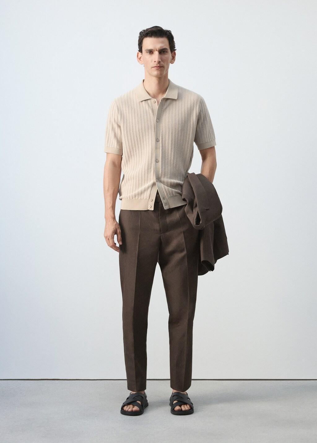 Brown Lt Pastel Structured Knit Polo Shirt 100% Cotton, Light Pastel Brown, medium