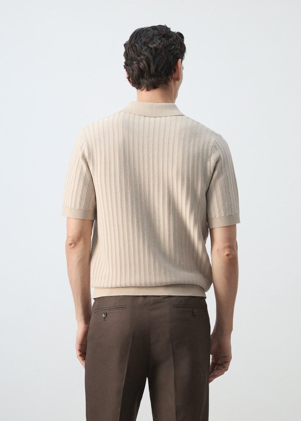 Brown Lt Pastel Structured Knit Polo Shirt 100% Cotton, Light Pastel Brown, medium