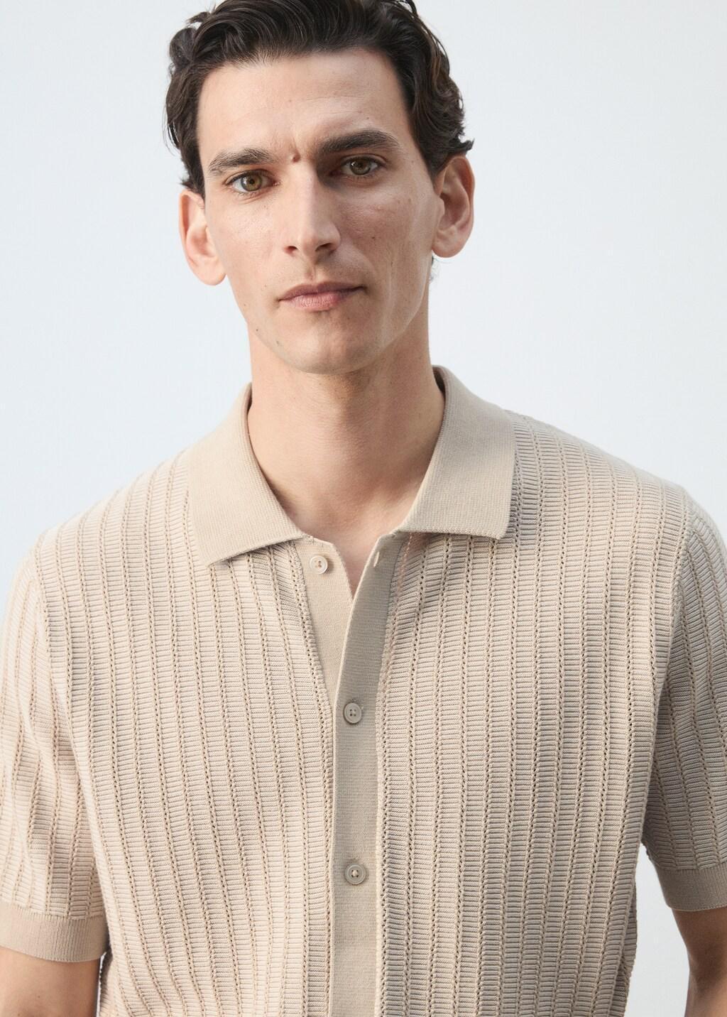 Brown Lt Pastel Structured Knit Polo Shirt 100% Cotton, Light Pastel Brown, large image number 4