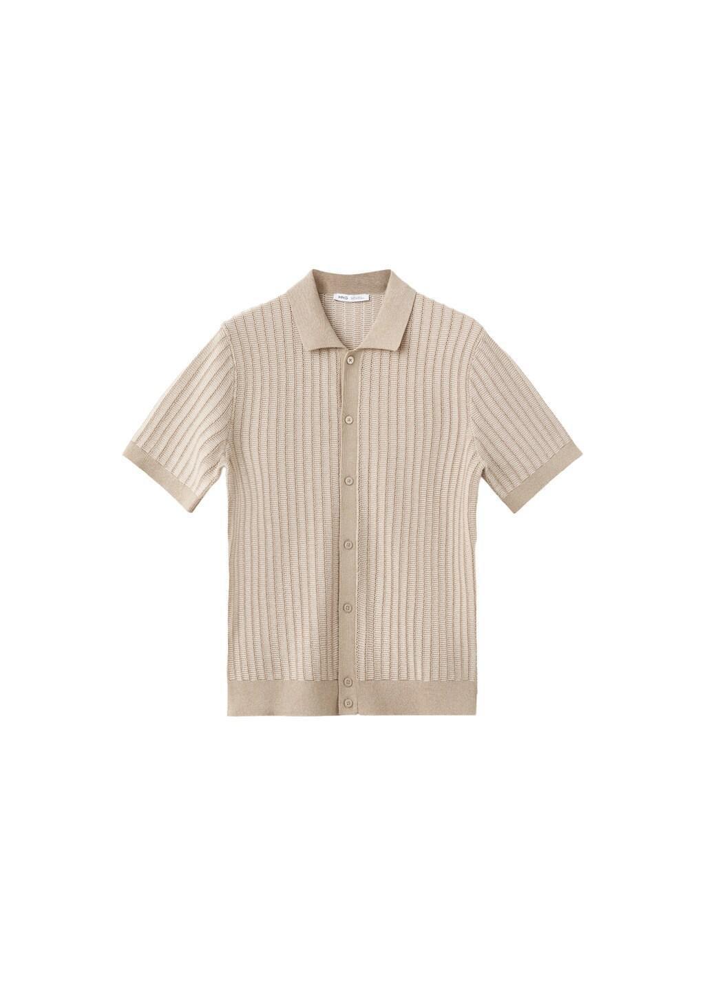 Brown Lt Pastel Structured Knit Polo Shirt 100% Cotton, Light Pastel Brown, large image number 6