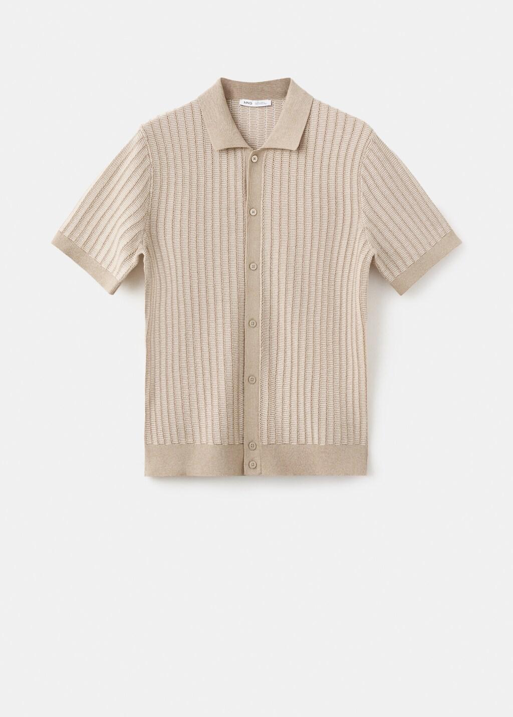 Brown Lt Pastel Structured Knit Polo Shirt 100% Cotton, Light Pastel Brown, large image number 7