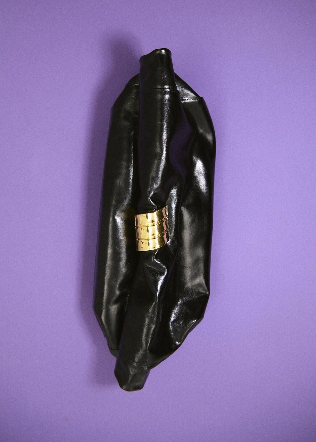 Black Leather Clutch Bag With Metallic Applique&copy;, Black, large image number 0