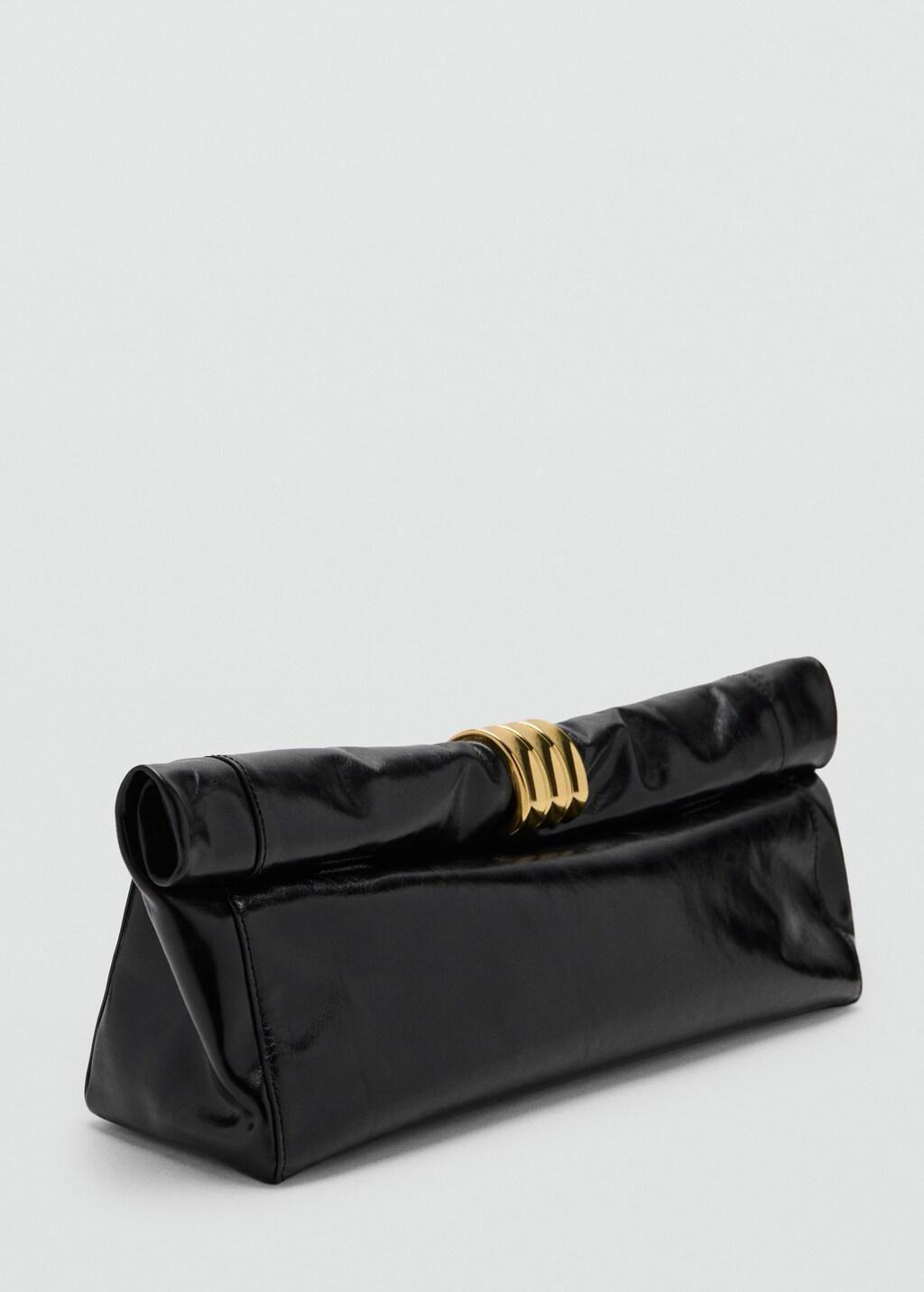 Black Leather Clutch Bag With Metallic Applique&copy;, Black, large image number 1