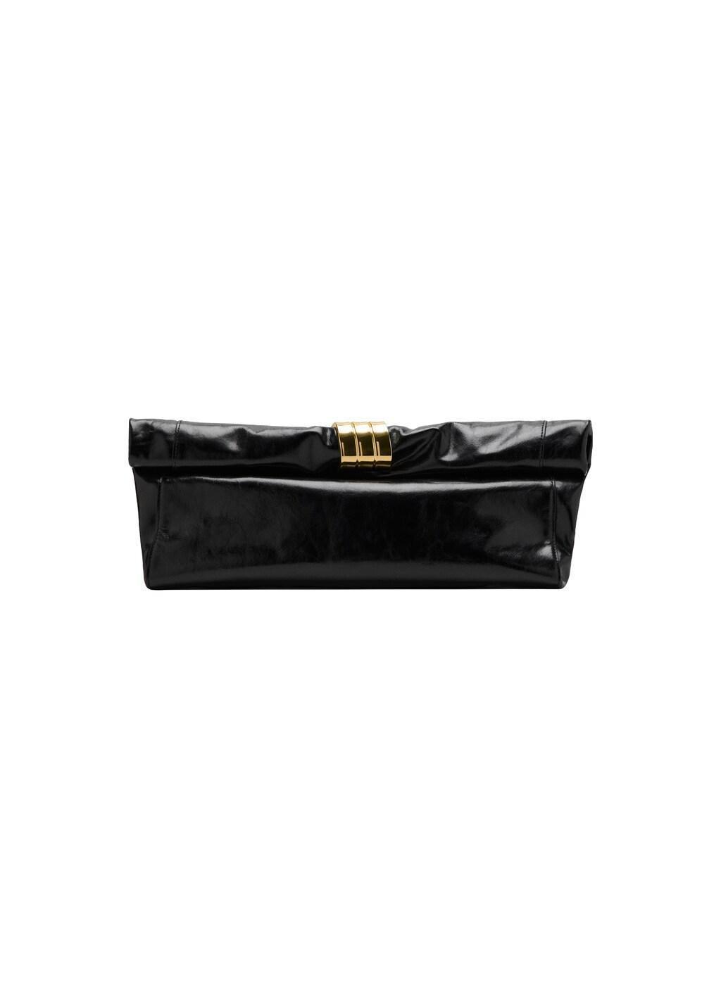 Black Leather Clutch Bag With Metallic Applique&copy;, Black, large image number 3