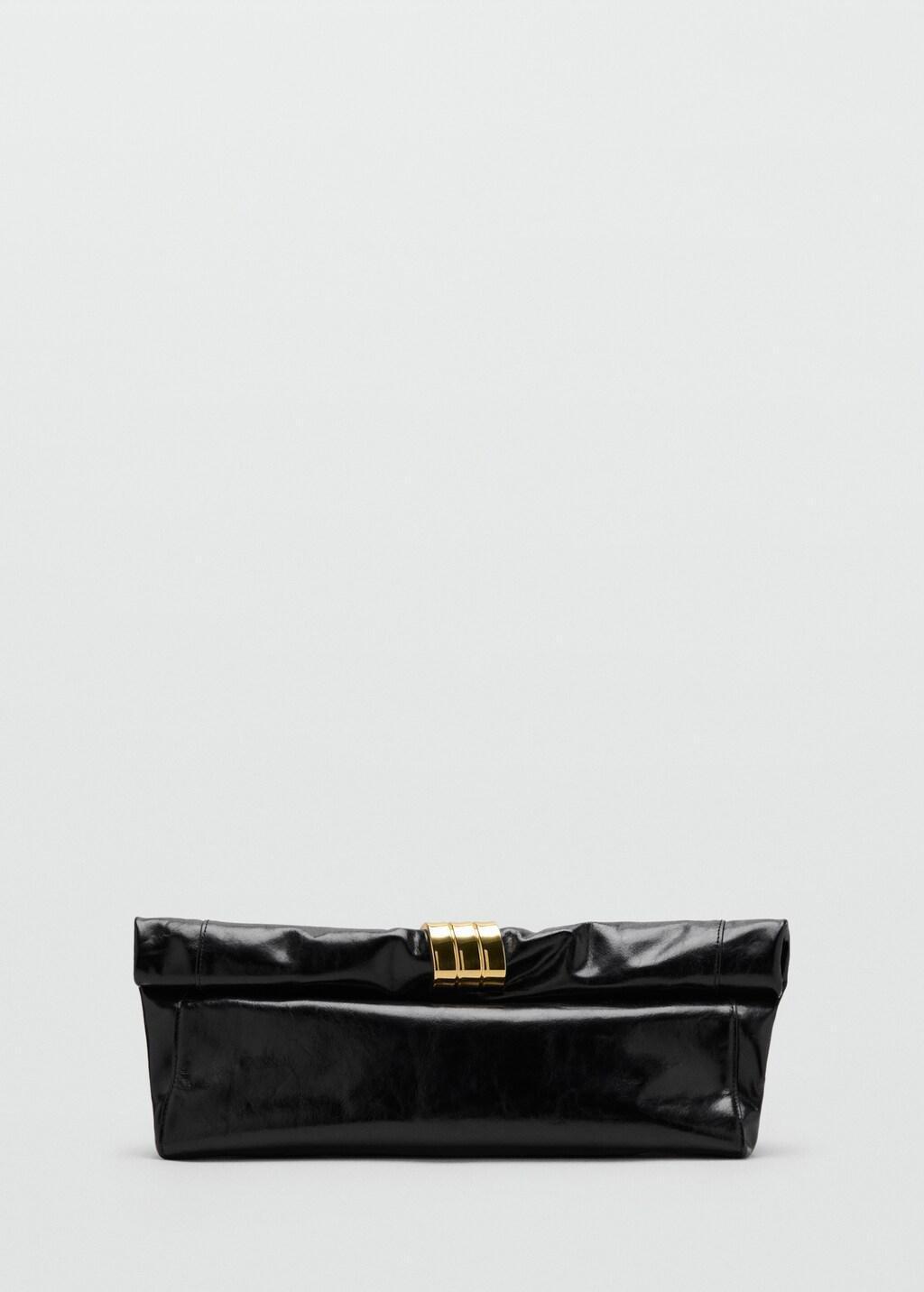 Black Leather Clutch Bag With Metallic Applique&copy;, Black, large image number 4