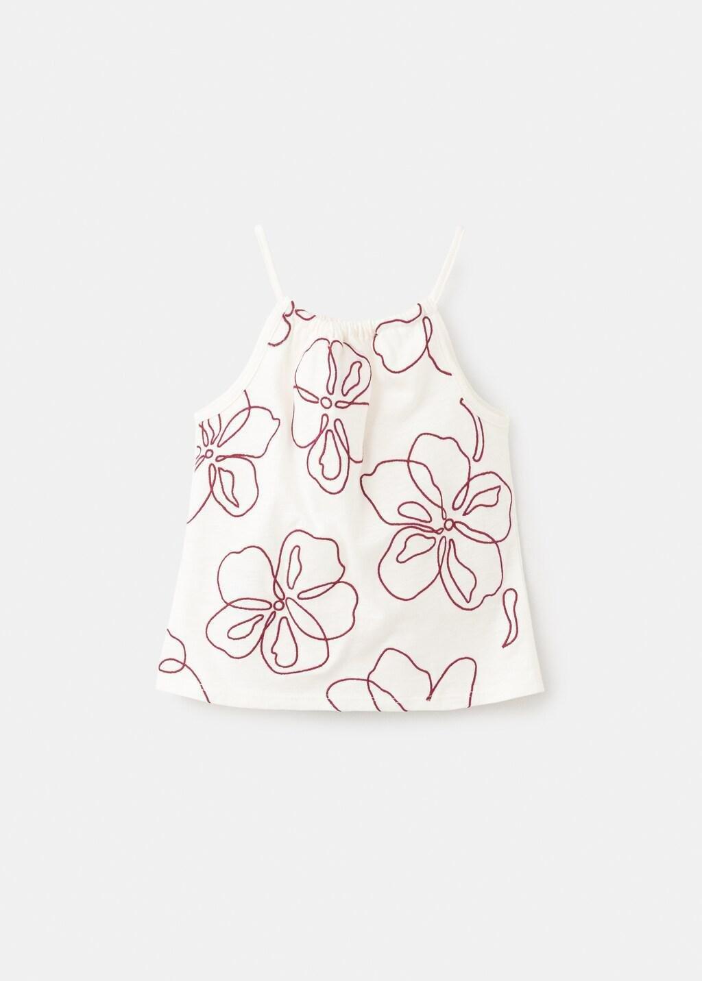White Floral-Embroidered Cotton T-Shirt, Baby Girls, Natural White, large image number 0