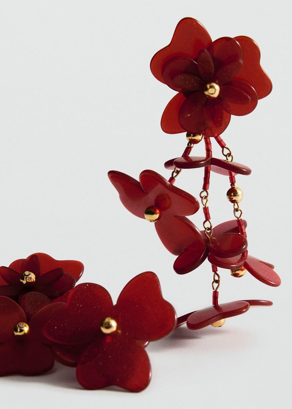 DARK RED Flower pendant earrings, Dark Red, large image number 0