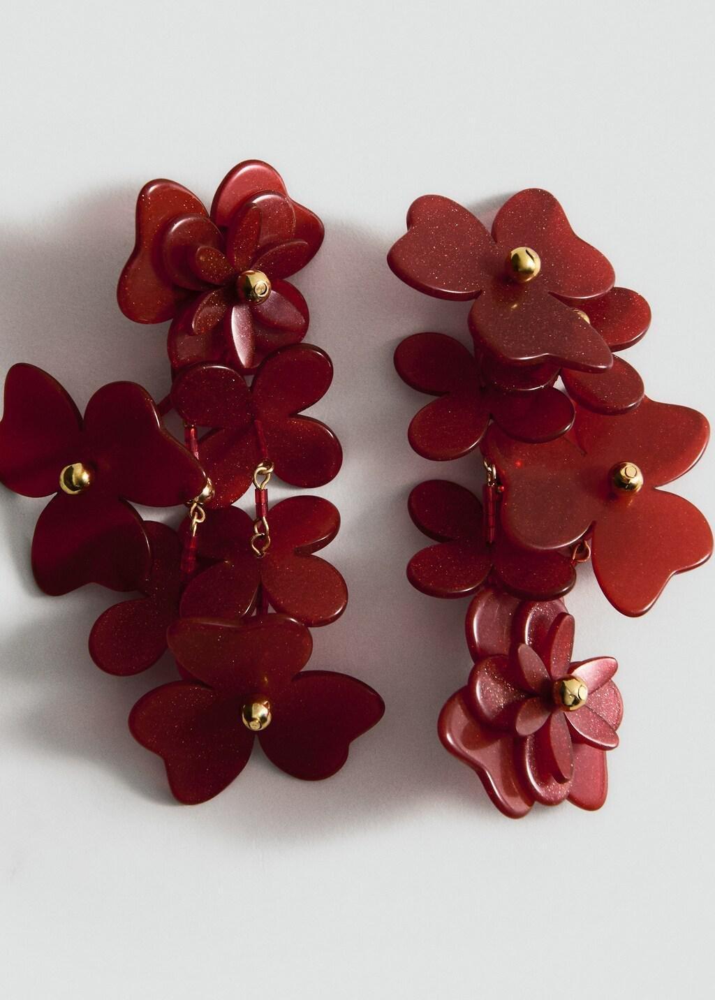 DARK RED Flower pendant earrings, Dark Red, large image number 1