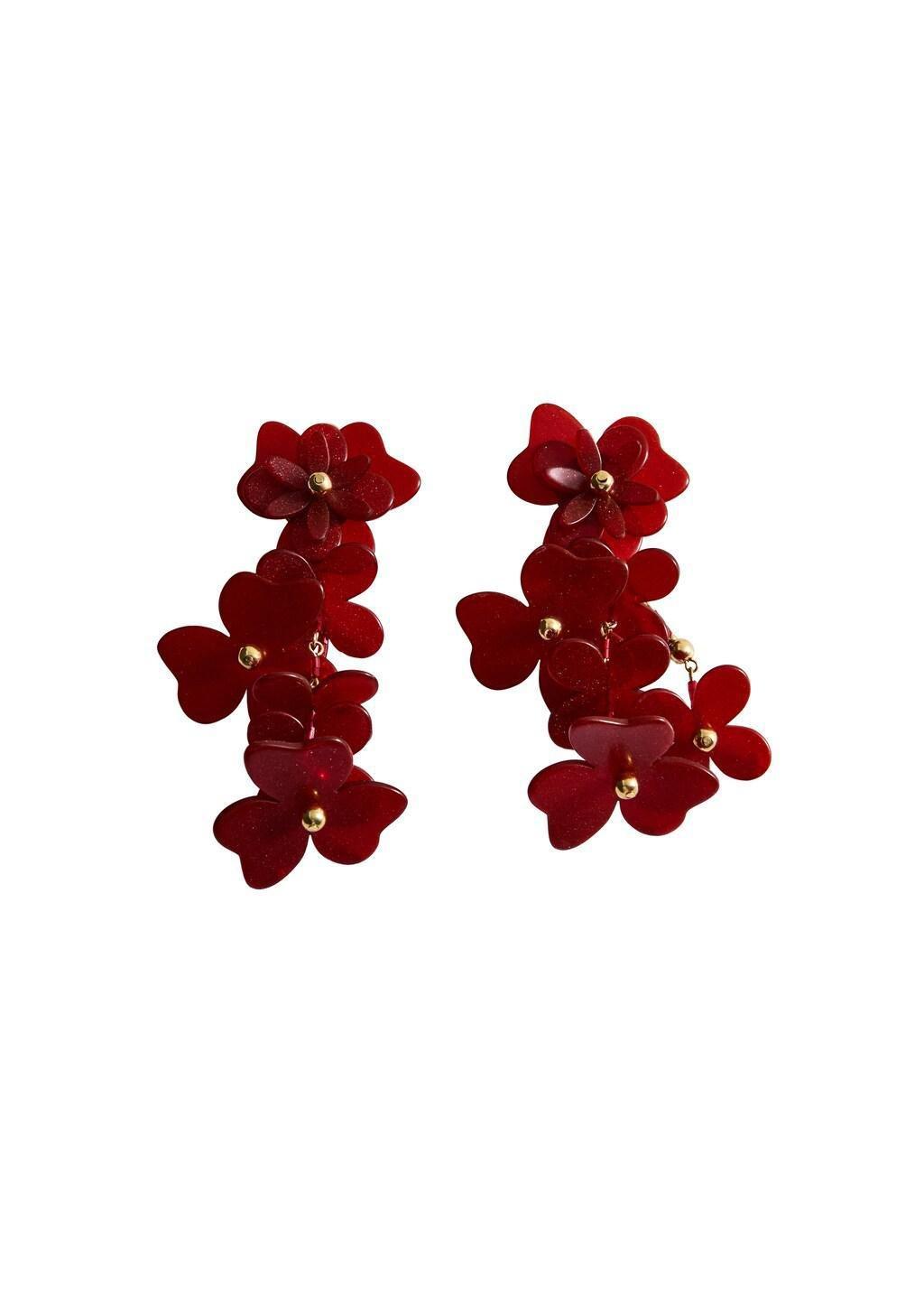 DARK RED Flower pendant earrings, Dark Red, large image number 2